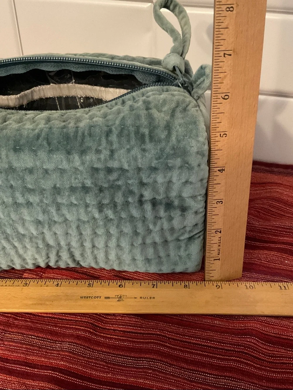 Pottery Barn Plush Quilted Cosmetic Toiletry Bag in Sage Green